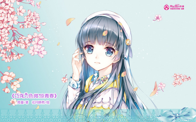 Обои картинки фото аниме, mini miss, лепестки, берет, девушка, взгляд, фон, цветы