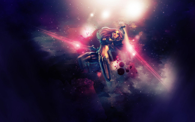 Обои картинки фото видео игры, league of legends, взгляд, девушка, фон, оружие, katarina