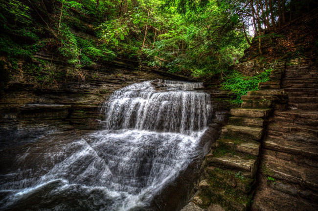 Обои картинки фото природа, водопады, водопад, река, лес