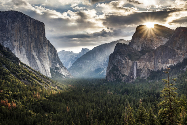 Обои картинки фото природа, восходы, закаты, водопад, горы, пейзаж, утро