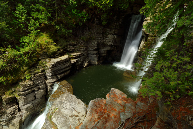 Обои картинки фото природа, водопады, лес, река, водопад