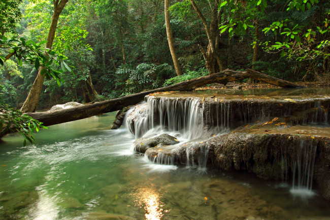 Обои картинки фото природа, водопады, лес, река, водопад