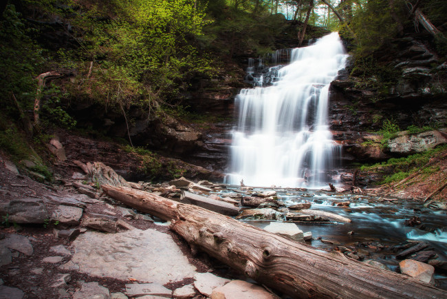 Обои картинки фото природа, водопады, лес, река, водопад