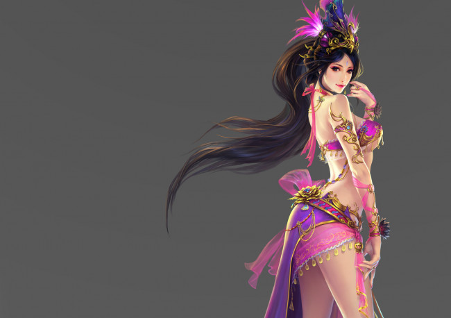 Обои картинки фото фэнтези, девушки, фон, взгляд, фэнтази, девушка, перья, танцовщица, арт, эротика