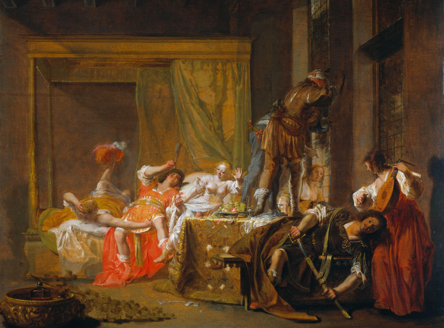 Обои картинки фото рисованное, живопись, сцена, брака, мессалины, и, гая, силия, картина, дерево, николаус, кнюпфер, масло, мифология