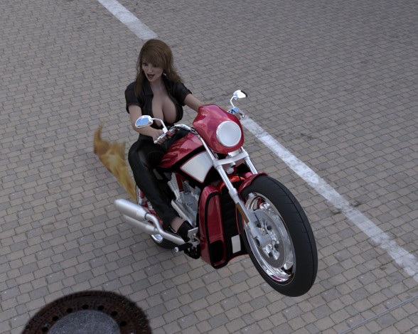 Обои картинки фото 3д графика, люди-авто, мото , people- car ,  moto, девушка, фон, взгляд