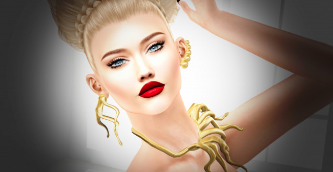 Обои картинки фото 3d девушка, 3д графика, портрет , portraits, девушка, 3d, блондинка, украшения