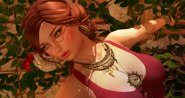 Обои картинки фото 3d девушка, 3д графика, портрет , portraits, цветы, 3d, девушка, украшения