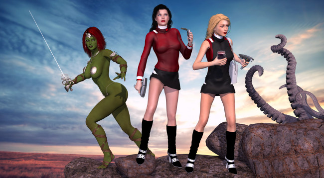 Обои картинки фото 3д графика, фантазия , fantasy, девушки, взгляд, фон