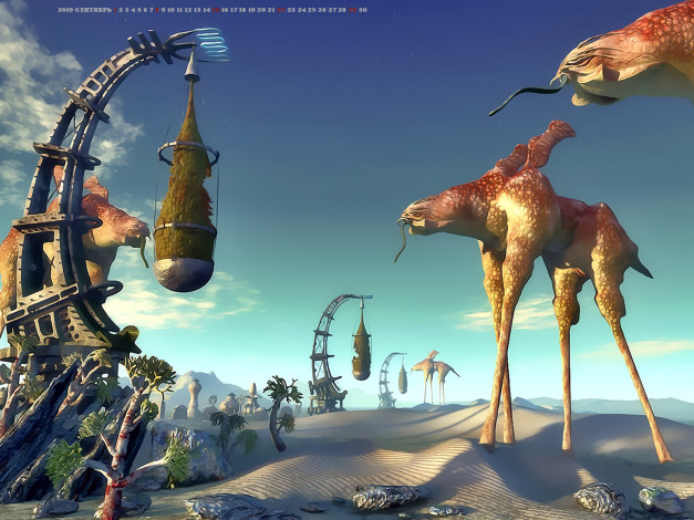 Обои картинки фото календари, фэнтези, 2019, calendar, планета, песок, существо