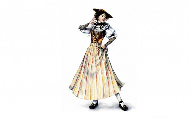 Обои картинки фото рисованное, люди, девушка, шляпка, платье