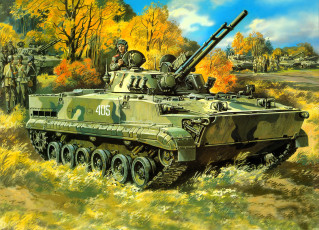 обоя рисованное, армия, техника, солдаты, осень