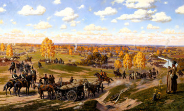 обоя рисованное, александр аверьянов, солдаты, оружие, осень, деревья