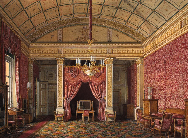 Обои картинки фото рисованное, эдуард гау, дворец, интерьер, комната, лепнина, люстра, ковер