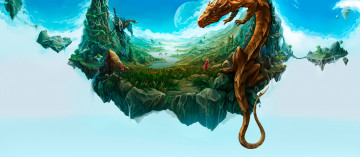 Картинка фэнтези драконы иной мир летающие острова