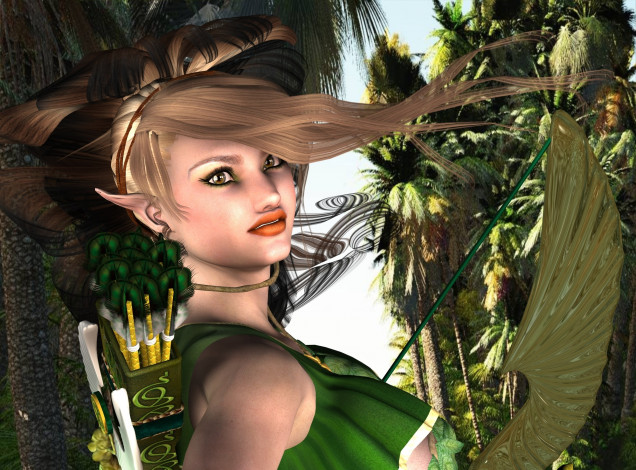 Обои картинки фото 3д графика, эльфы , elves, эльфийка, взгляд, лес