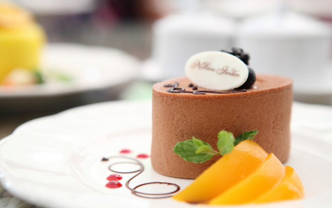 Обои картинки фото еда, пирожные,  кексы,  печенье, десерт, пирожное, dessert, peach, выпечка, шоколад, персик, chocolate, baking, cake