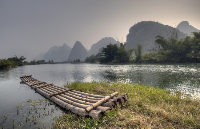 Обои картинки фото корабли, другое, плот, река