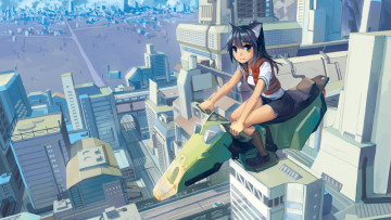 Картинка аниме город +улицы +здания фон взгляд девушка