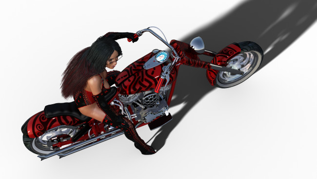 Обои картинки фото 3д графика, люди , people, девушка, взгляд, фон, мотоцикл