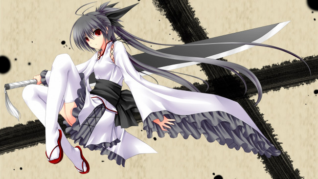 Обои картинки фото аниме, оружие,  техника,  технологии, фон, взгляд, девушка