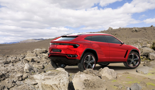 Обои картинки фото автомобили, lamborghini, urus, облака, ламборгини, камни, красный