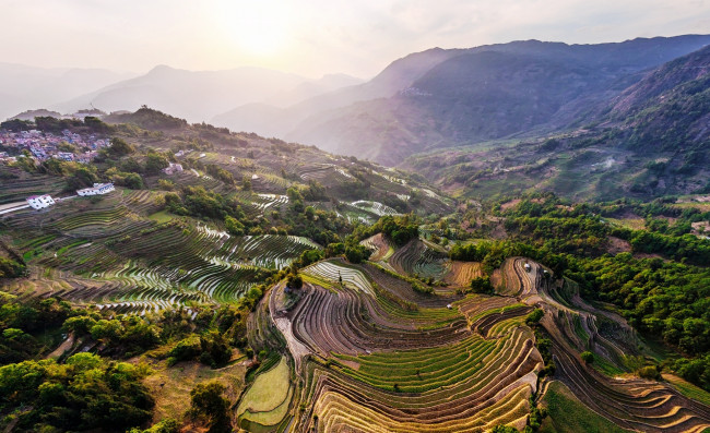 Обои картинки фото юньнань,  китай, природа, горы, уступы, поля, панорама