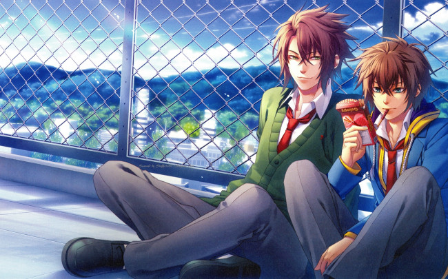 Обои картинки фото аниме, hakuouki, парни, школа