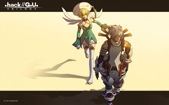 Обои картинки фото hack, sign, аниме, взгляд, девушка, фон