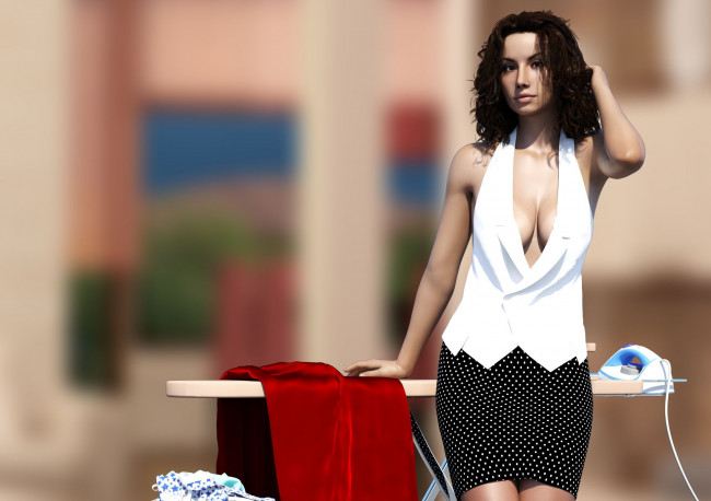 Обои картинки фото 3д графика, люди , people, взгляд, девушка, фон