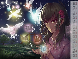 Картинка календари аниме девушка природа птица