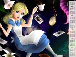 Картинка календари кино +мультфильмы алиса девочка кружка карта часы