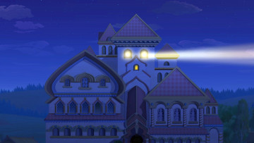 Картинка рисованное города луч дворец ночь