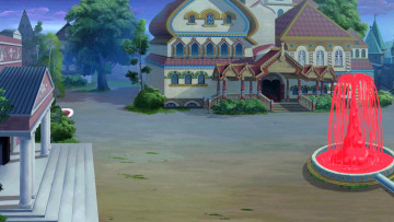 Картинка рисованное города улица фонтан здание