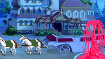 Картинка векторная+графика мультфильмы+ cartoons фонтан карета дом лошадь