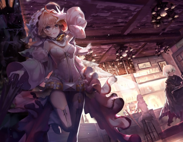 Обои картинки фото аниме, fate, stay night, девушка, взгляд, фон