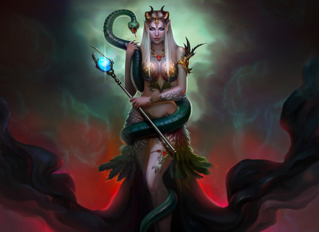 Обои картинки фото фэнтези, красавицы и чудовища, змея, фэнетзи, апрт, королева, nagin