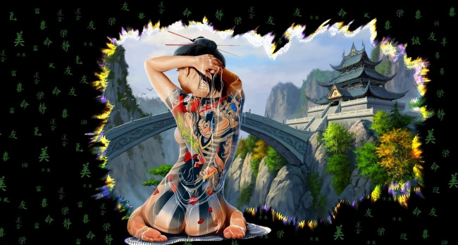 Обои картинки фото фэнтези, девушки, арт, тату, девушка