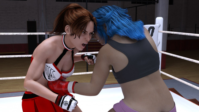 Обои картинки фото 3д графика, спорт , sport, фон, бокс, ринг, взгляд, девушки
