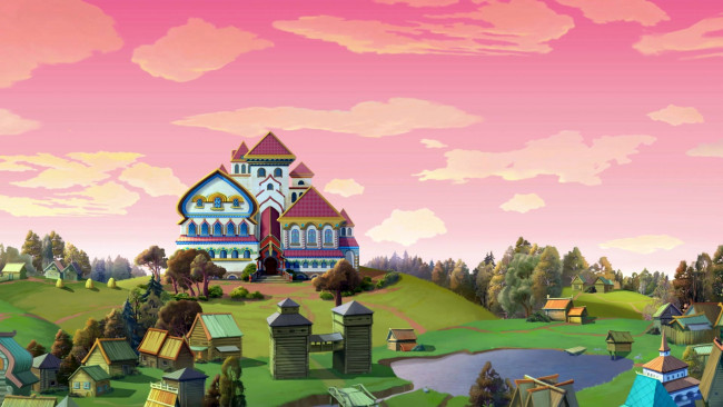 Обои картинки фото рисованное, города, водоем, природа, дом, дворец