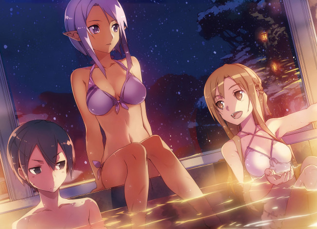 Обои картинки фото аниме, sword art online, фон, взгляд, девушки