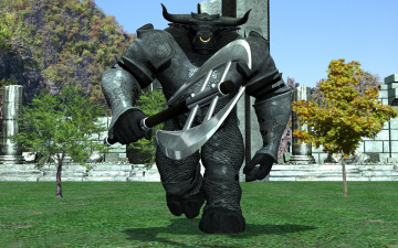 Картинка 3д+графика существа+ creatures минотавр топор развалины