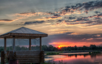 Картинка природа восходы закаты беседка закат лес облака небо сеть река