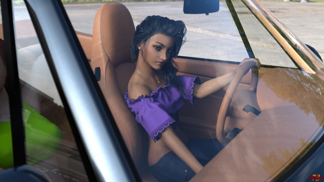 Обои картинки фото 3д графика, люди-авто, мото , people- car ,  moto, девушка, взгляд, фон