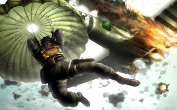 обоя видео игры, medal of honor,  airborne, самолет, парашют, пилот, спасение