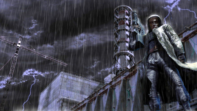 Обои картинки фото видео игры,  shadow of chernobyl, сталкер, оружие, дождь, станция, чернобыль