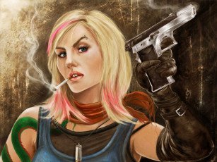 Картинка рисованные люди блондинка пистолет сигарета пирсинг