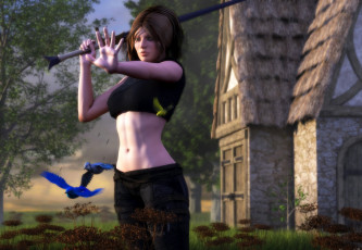 Картинка 3д графика amazon амазонки птицы девушка