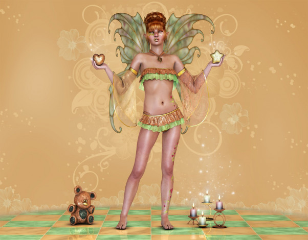 Обои картинки фото 3д, графика, elves, эльфы, свечи, фея, игрушка, сердечко