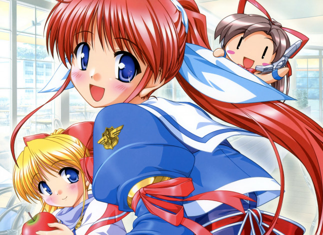 Обои картинки фото аниме, hani, operation, sanctuary, кукла, яблоко, девушки